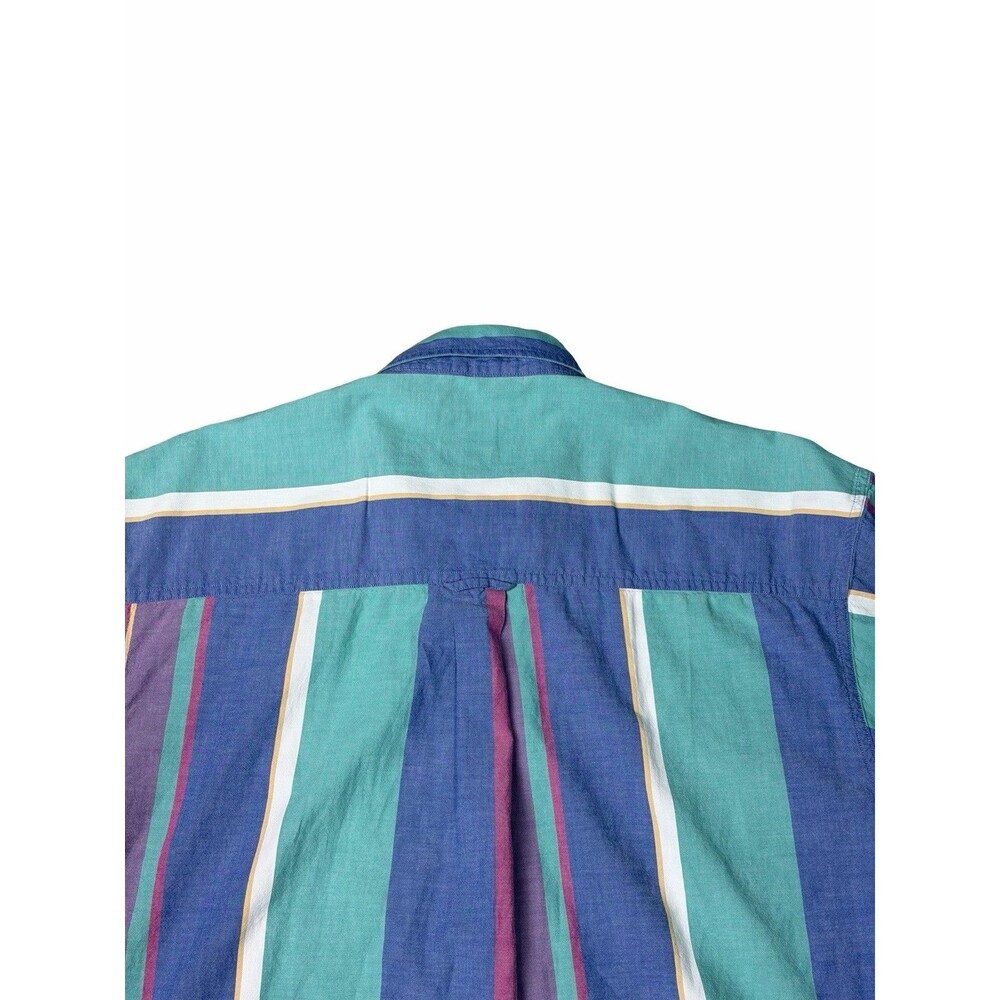 Vintage 90s Chaps Ralph Lauren Shirt L Men Color Striped Short Sleeve Crest Logo - Picture 9 of 9